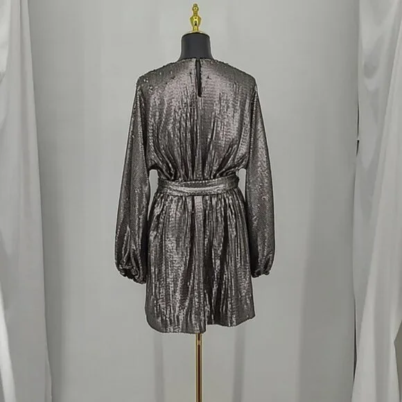 Anine Bing Angie Antique Silver Sequin Mini Dress Women's Cocktail Size XS - Picture 6 of 15